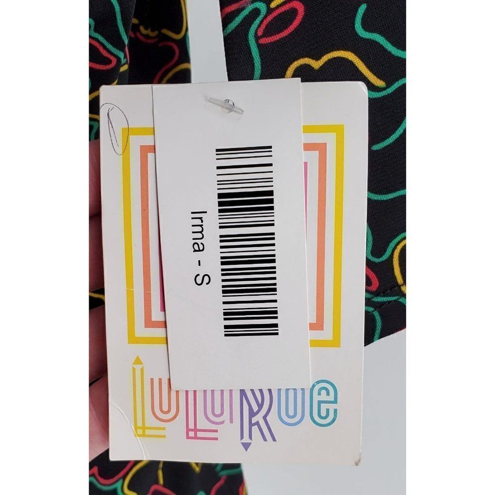 LuLaRoe Irma Tunic Top Black Bright Colors Fun Size Small New With Tag - Picture 8 of 9